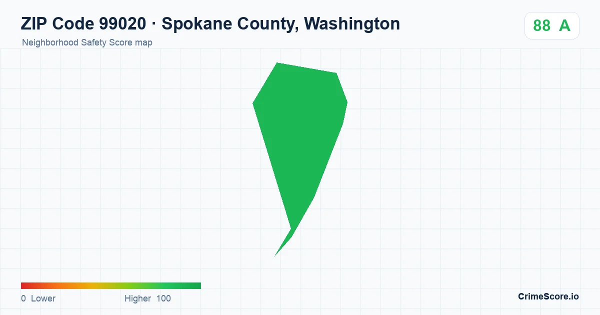 ZIP Code 99020 in Spokane County, Washington neighborhood Safety Score map