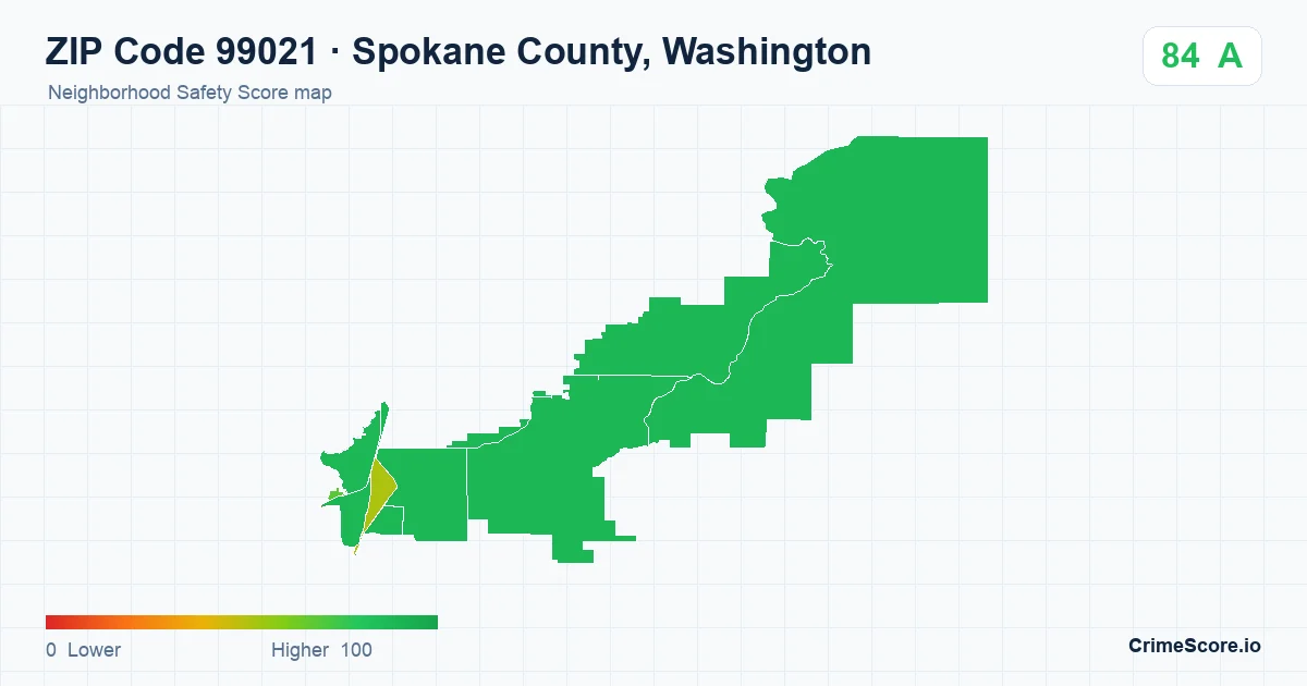 ZIP Code 99021 in Spokane County, Washington neighborhood Safety Score map