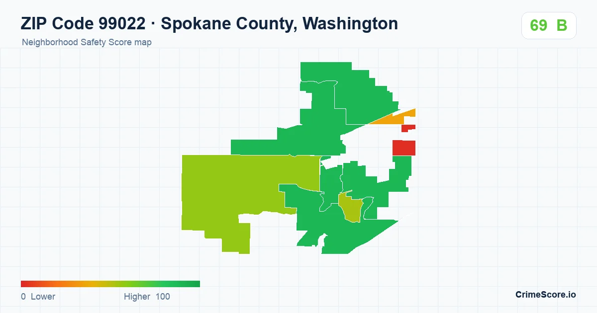 ZIP Code 99022 in Spokane County, Washington neighborhood Safety Score map
