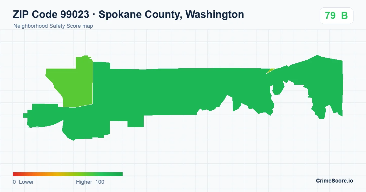 ZIP Code 99023 in Spokane County, Washington neighborhood Safety Score map