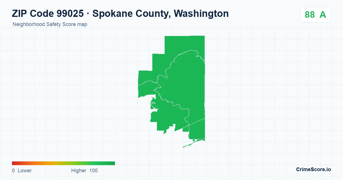 ZIP Code 99025 in Spokane County, Washington neighborhood Safety Score map