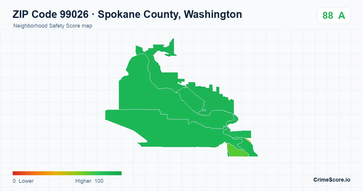 ZIP Code 99026 in Spokane County, Washington neighborhood Safety Score map