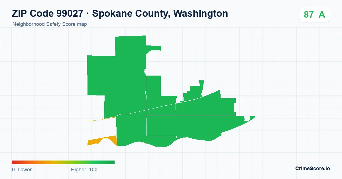 ZIP Code 99027 in Spokane County, Washington neighborhood Safety Score map