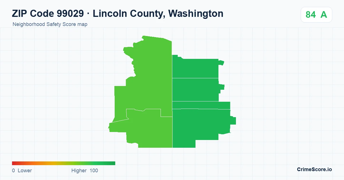 ZIP Code 99029 in Lincoln County, Washington neighborhood Safety Score map