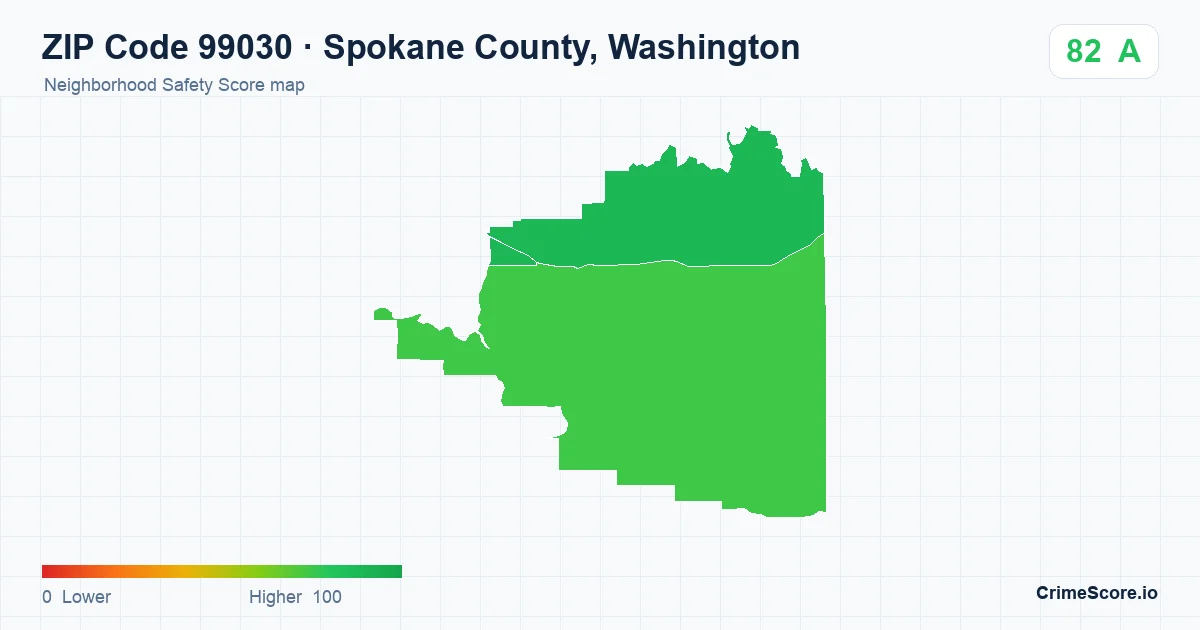 ZIP Code 99030 in Spokane County, Washington neighborhood Safety Score map