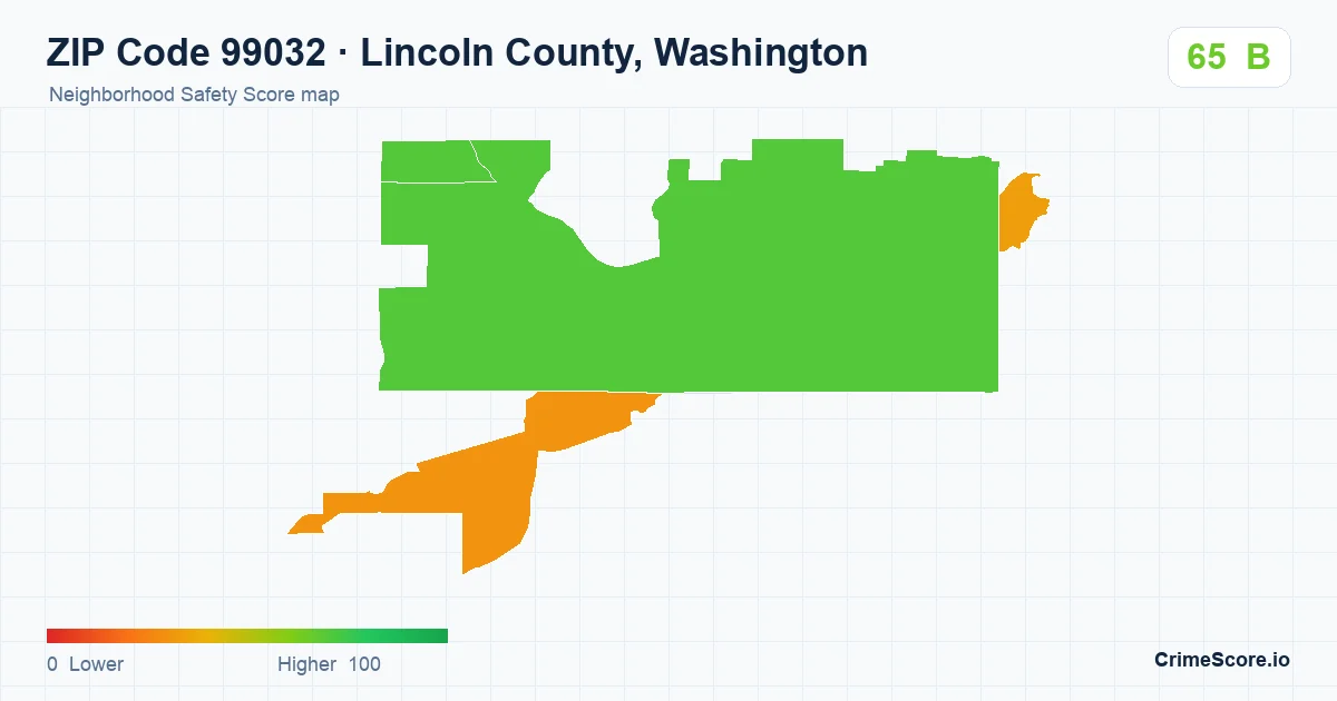 ZIP Code 99032 in Lincoln County, Washington neighborhood Safety Score map