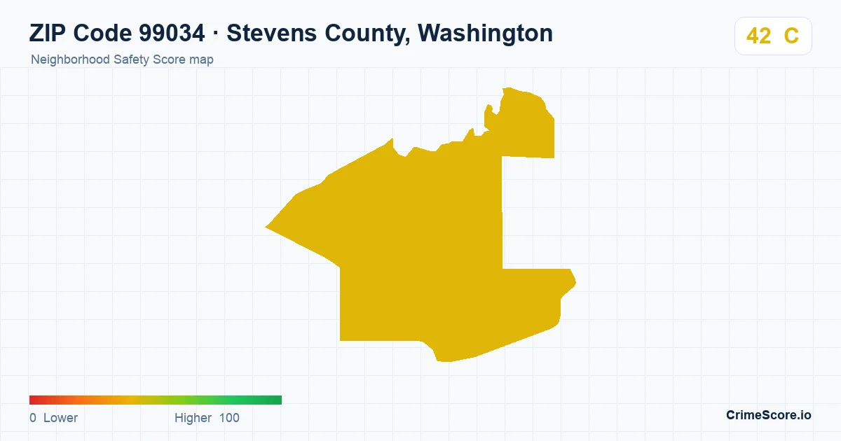ZIP Code 99034 in Stevens County, Washington neighborhood Safety Score map