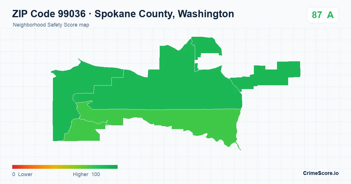 ZIP Code 99036 in Spokane County, Washington neighborhood Safety Score map