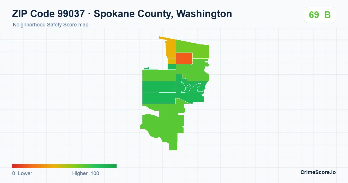 ZIP Code 99037 in Spokane County, Washington neighborhood Safety Score map