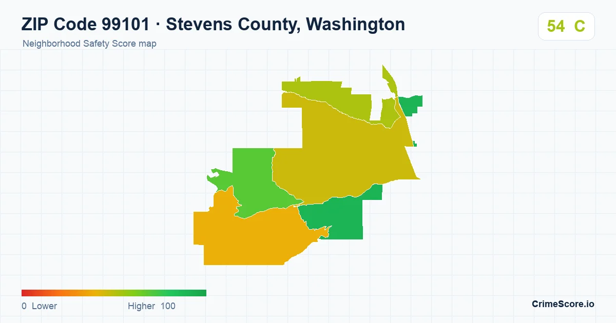 ZIP Code 99101 in Stevens County, Washington neighborhood Safety Score map