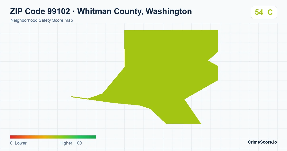 ZIP Code 99102 in Whitman County, Washington neighborhood Safety Score map