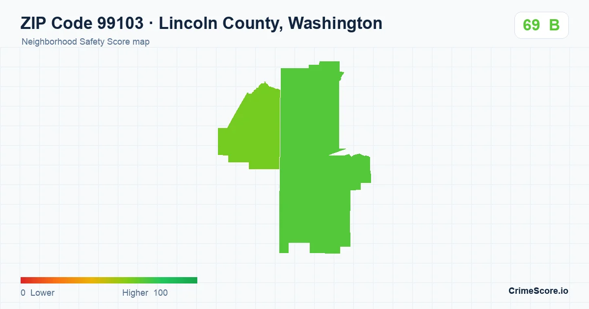 ZIP Code 99103 in Lincoln County, Washington neighborhood Safety Score map