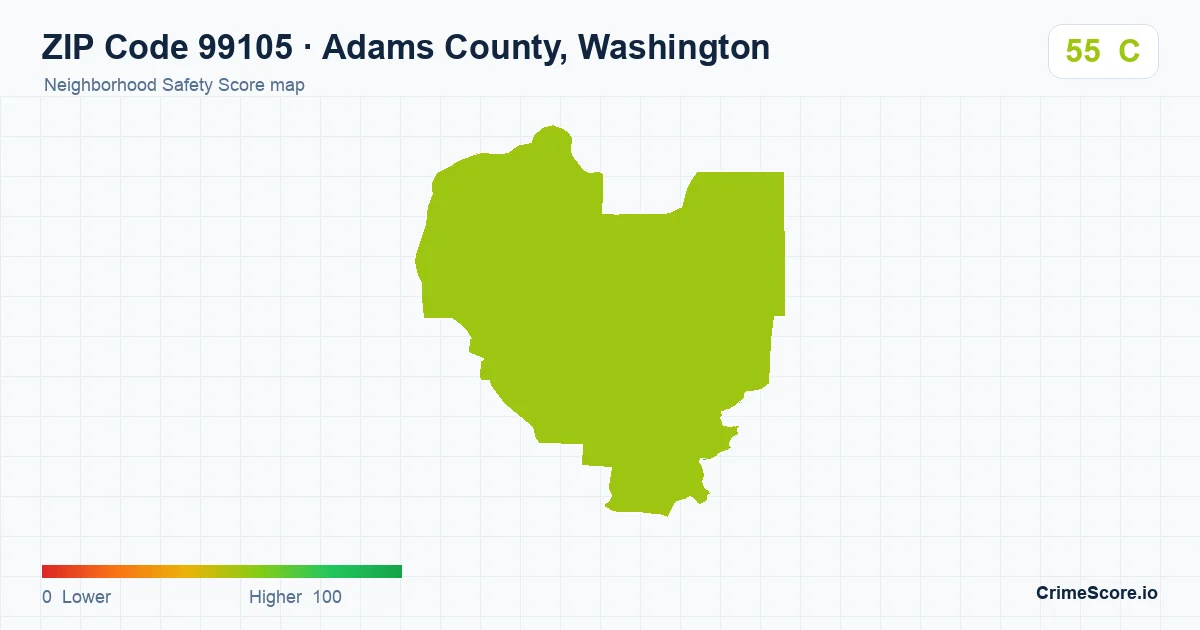 ZIP Code 99105 in Adams County, Washington neighborhood Safety Score map