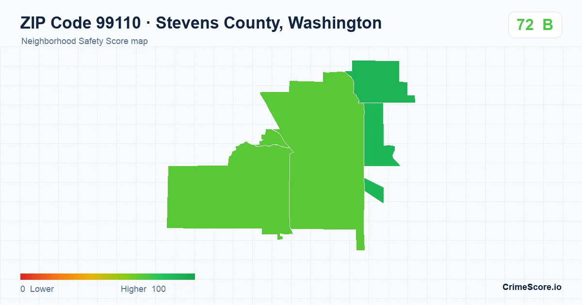ZIP Code 99110 in Stevens County, Washington neighborhood Safety Score map