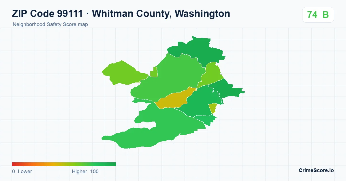 ZIP Code 99111 in Whitman County, Washington neighborhood Safety Score map