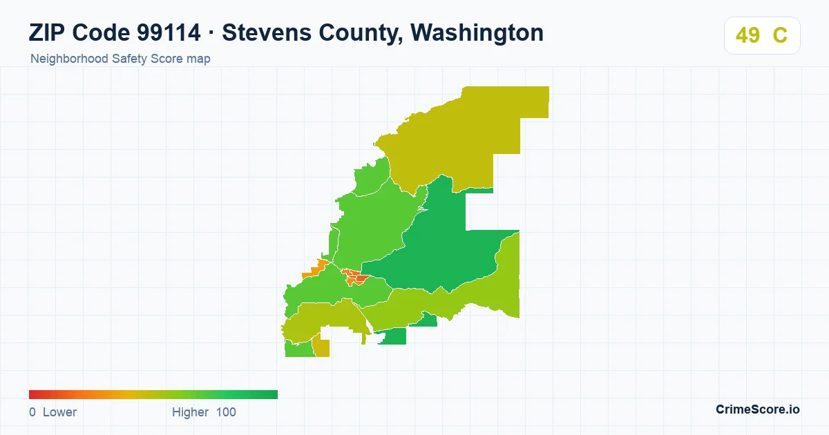 ZIP Code 99114 in Stevens County, Washington neighborhood Safety Score map