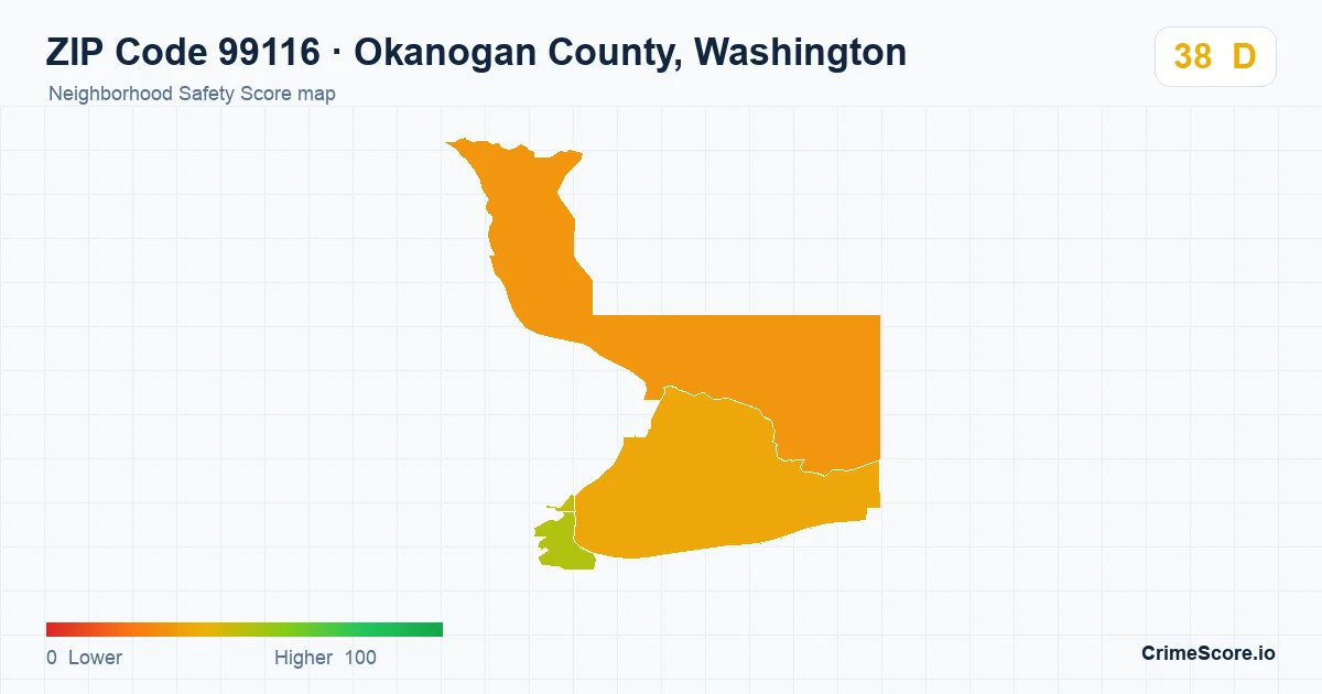 ZIP Code 99116 in Okanogan County, Washington neighborhood Safety Score map