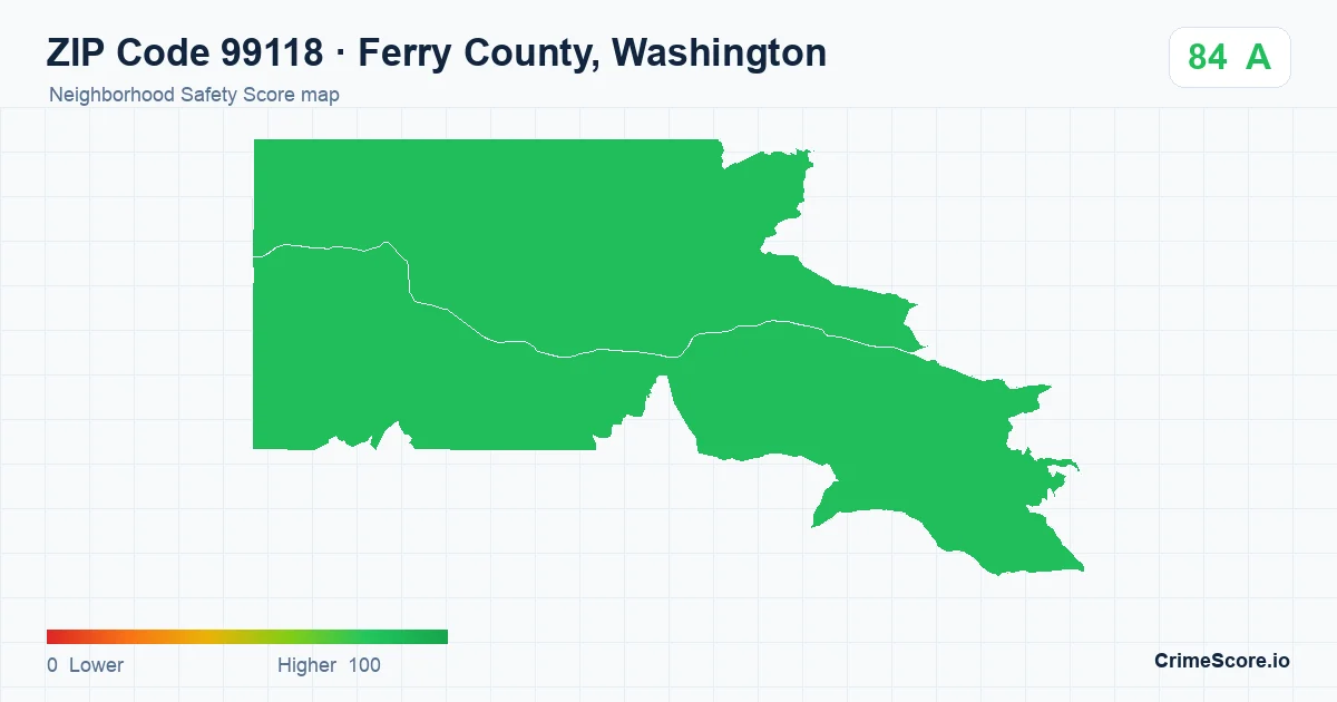 ZIP Code 99118 in Ferry County, Washington neighborhood Safety Score map