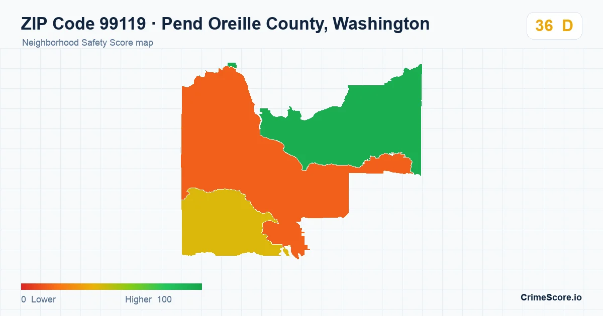 ZIP Code 99119 in Pend Oreille County, Washington neighborhood Safety Score map