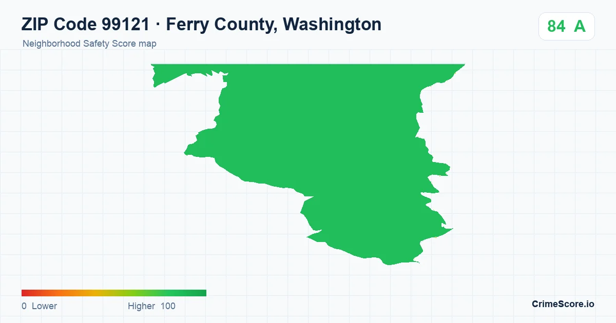 ZIP Code 99121 in Ferry County, Washington neighborhood Safety Score map