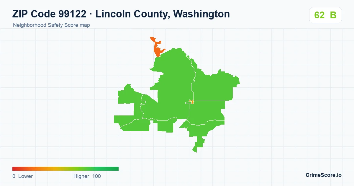 ZIP Code 99122 in Lincoln County, Washington neighborhood Safety Score map
