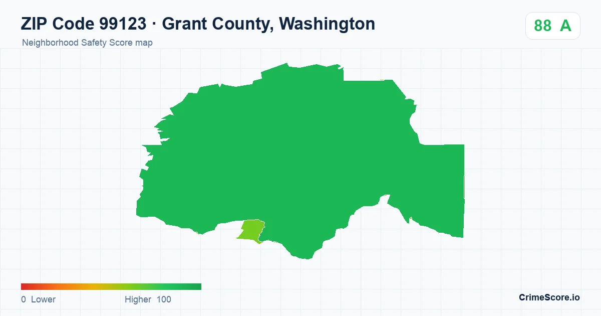 ZIP Code 99123 in Grant County, Washington neighborhood Safety Score map