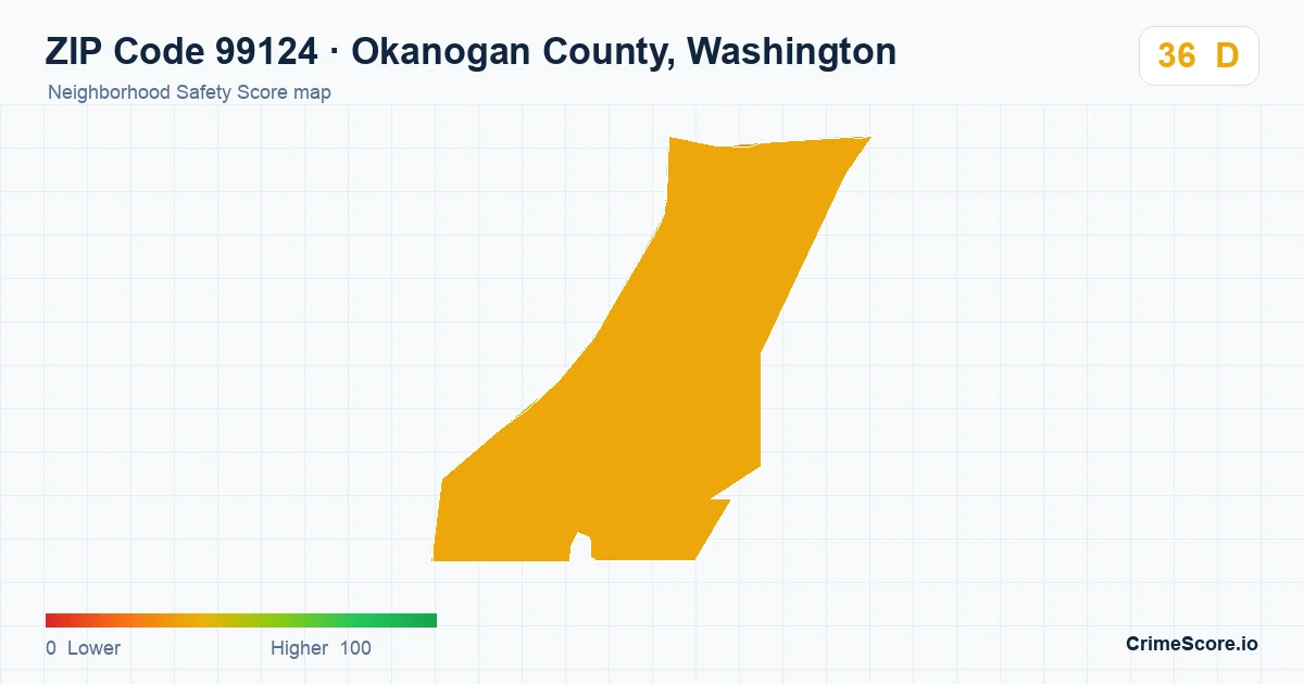 ZIP Code 99124 in Okanogan County, Washington neighborhood Safety Score map