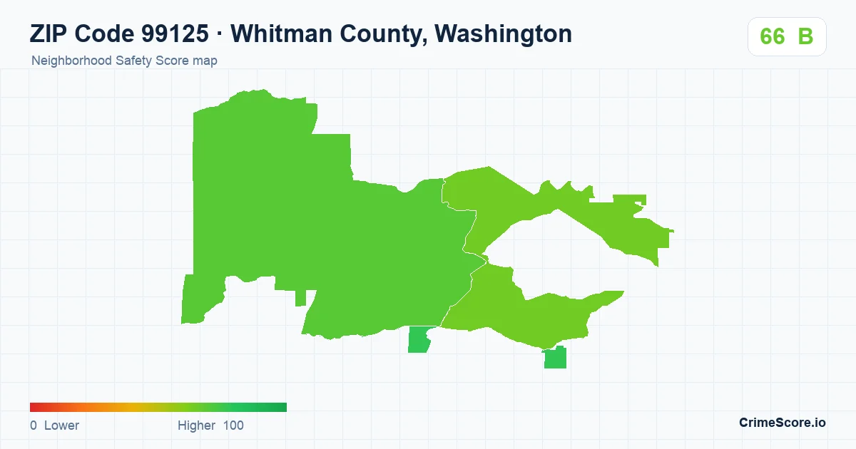 ZIP Code 99125 in Whitman County, Washington neighborhood Safety Score map
