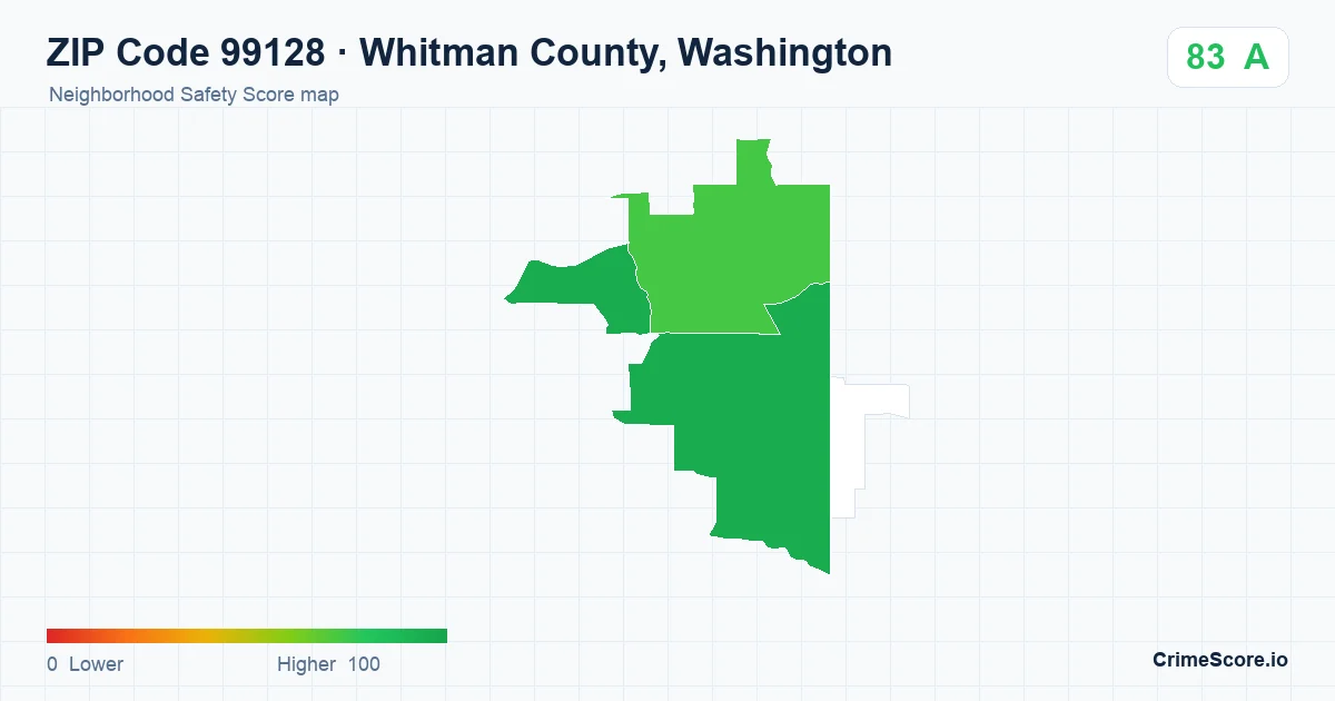 ZIP Code 99128 in Whitman County, Washington neighborhood Safety Score map