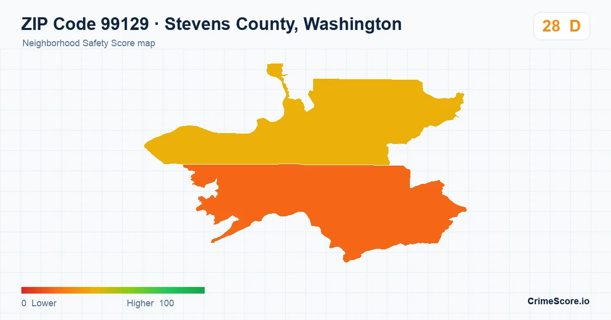 ZIP Code 99129 in Stevens County, Washington neighborhood Safety Score map