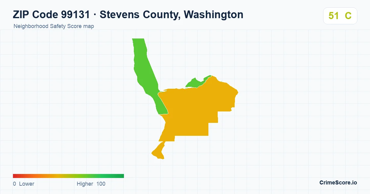 ZIP Code 99131 in Stevens County, Washington neighborhood Safety Score map