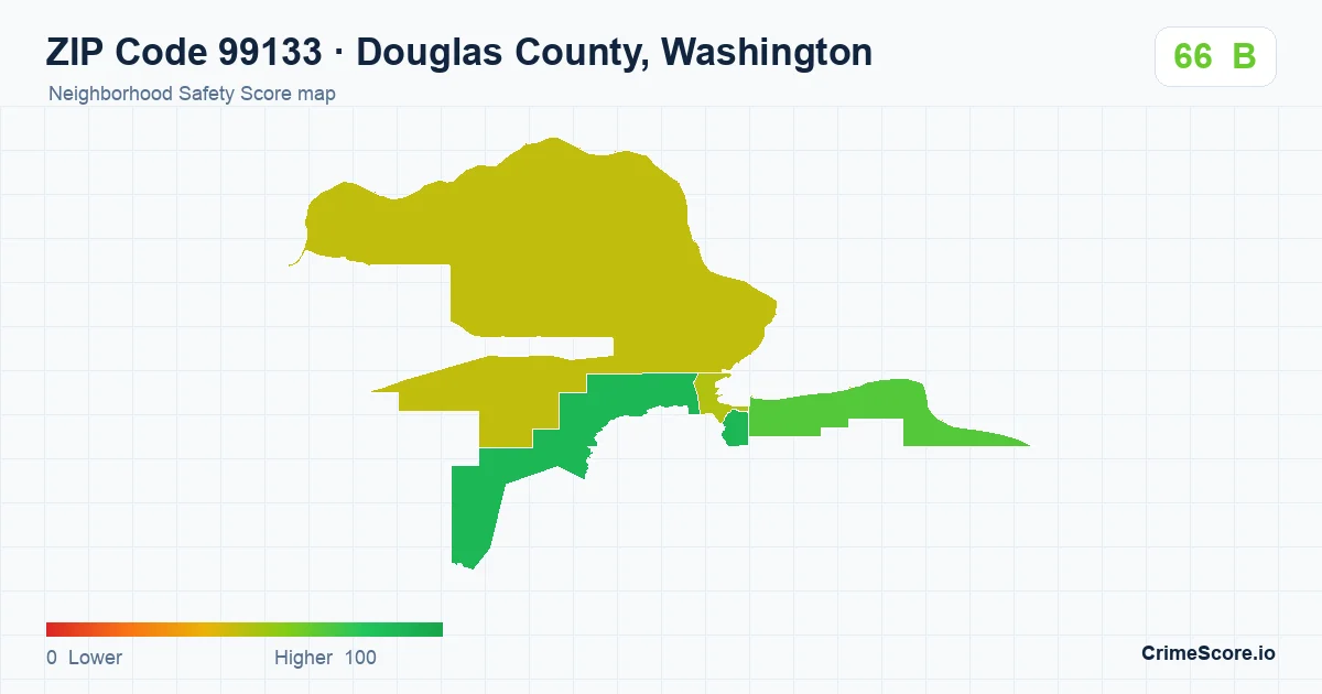 ZIP Code 99133 in Douglas County, Washington neighborhood Safety Score map