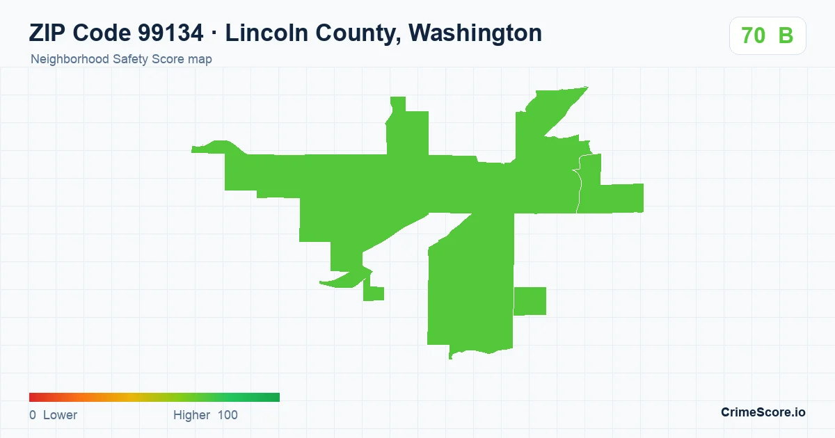 ZIP Code 99134 in Lincoln County, Washington neighborhood Safety Score map