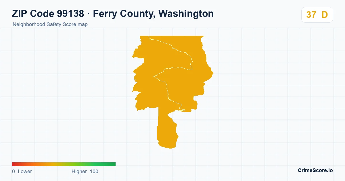 ZIP Code 99138 in Ferry County, Washington neighborhood Safety Score map