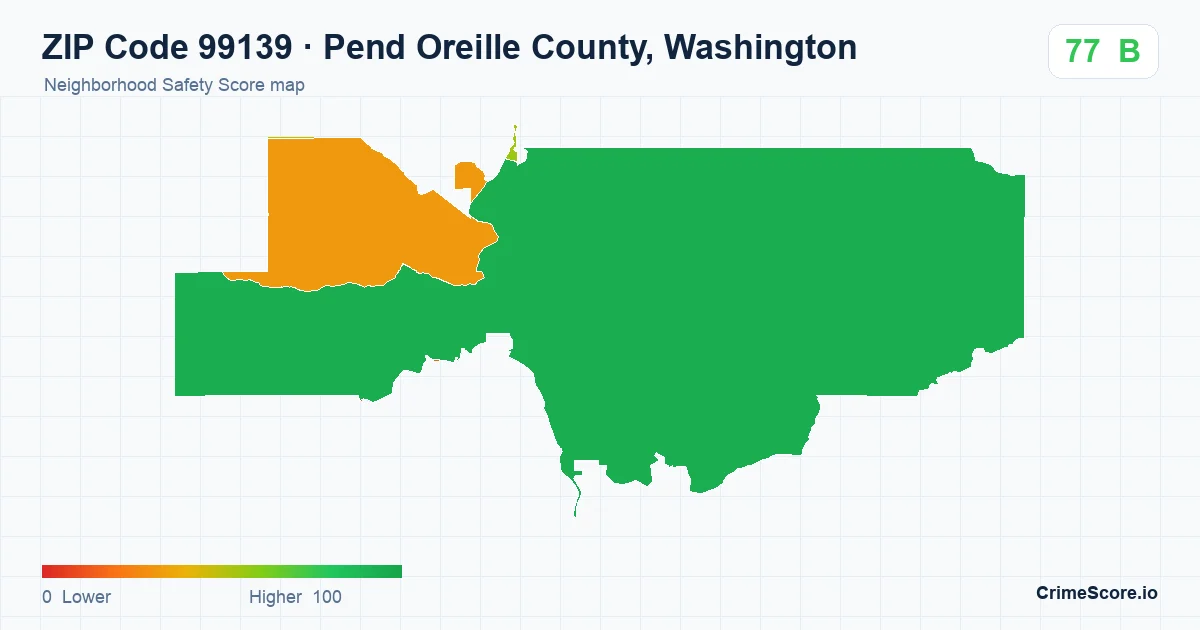 ZIP Code 99139 in Pend Oreille County, Washington neighborhood Safety Score map