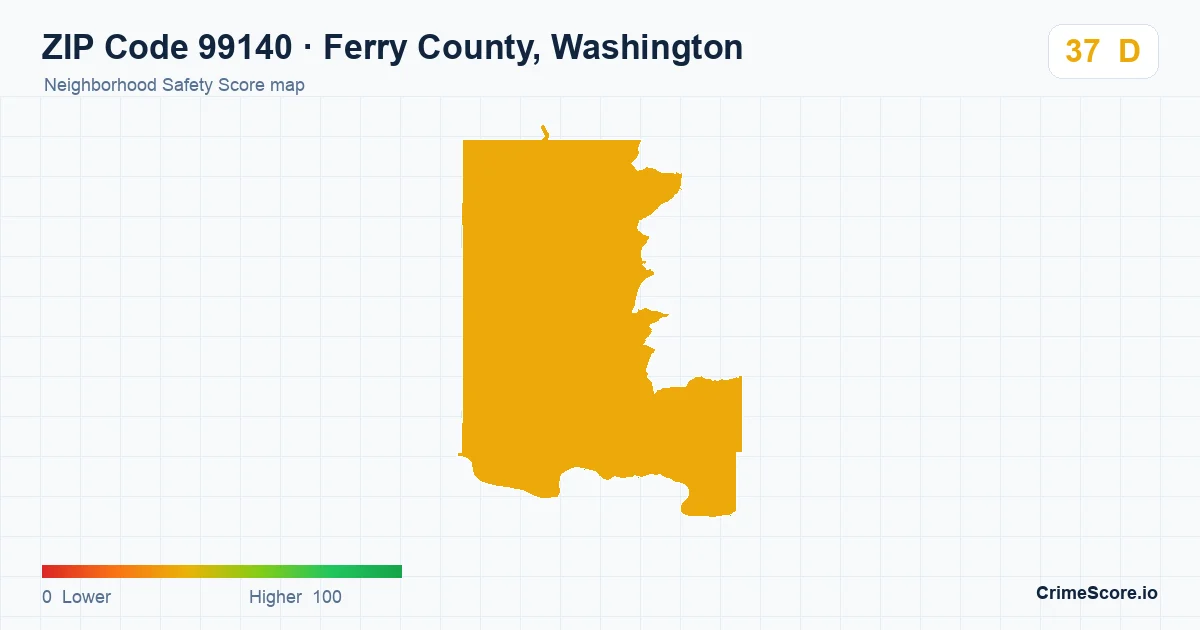 ZIP Code 99140 in Ferry County, Washington neighborhood Safety Score map