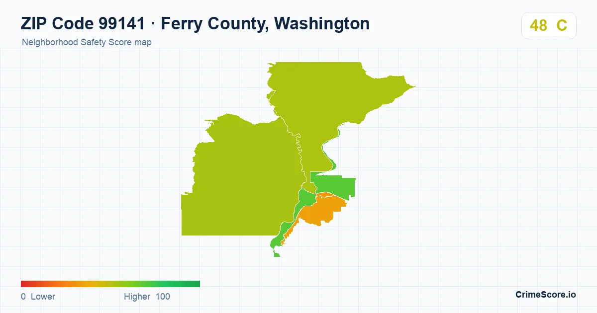 ZIP Code 99141 in Ferry County, Washington neighborhood Safety Score map