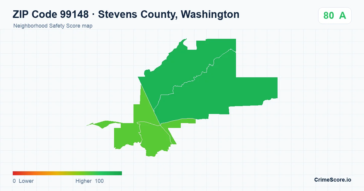 ZIP Code 99148 in Stevens County, Washington neighborhood Safety Score map