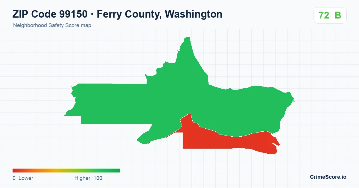 ZIP Code 99150 in Ferry County, Washington neighborhood Safety Score map