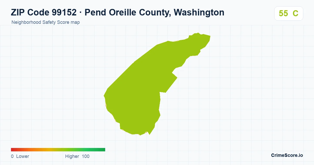 ZIP Code 99152 in Pend Oreille County, Washington neighborhood Safety Score map