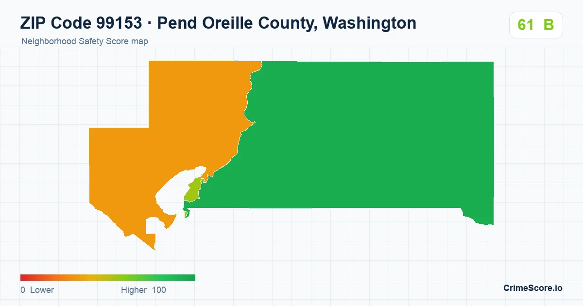 ZIP Code 99153 in Pend Oreille County, Washington neighborhood Safety Score map