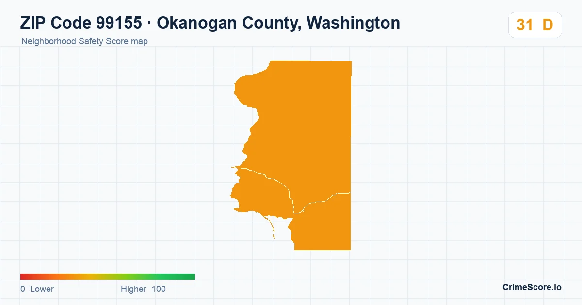 ZIP Code 99155 in Okanogan County, Washington neighborhood Safety Score map