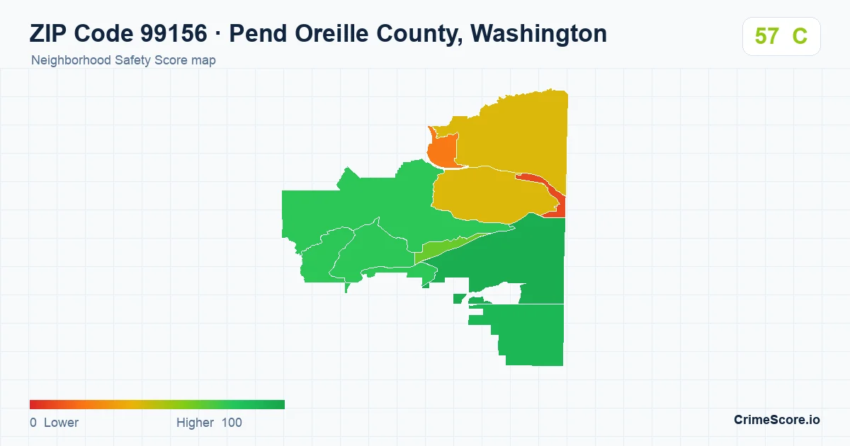 ZIP Code 99156 in Pend Oreille County, Washington neighborhood Safety Score map