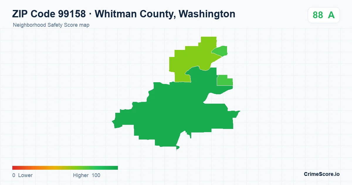 ZIP Code 99158 in Whitman County, Washington neighborhood Safety Score map