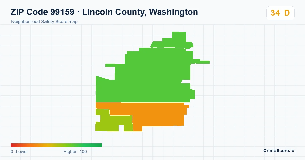ZIP Code 99159 in Lincoln County, Washington neighborhood Safety Score map