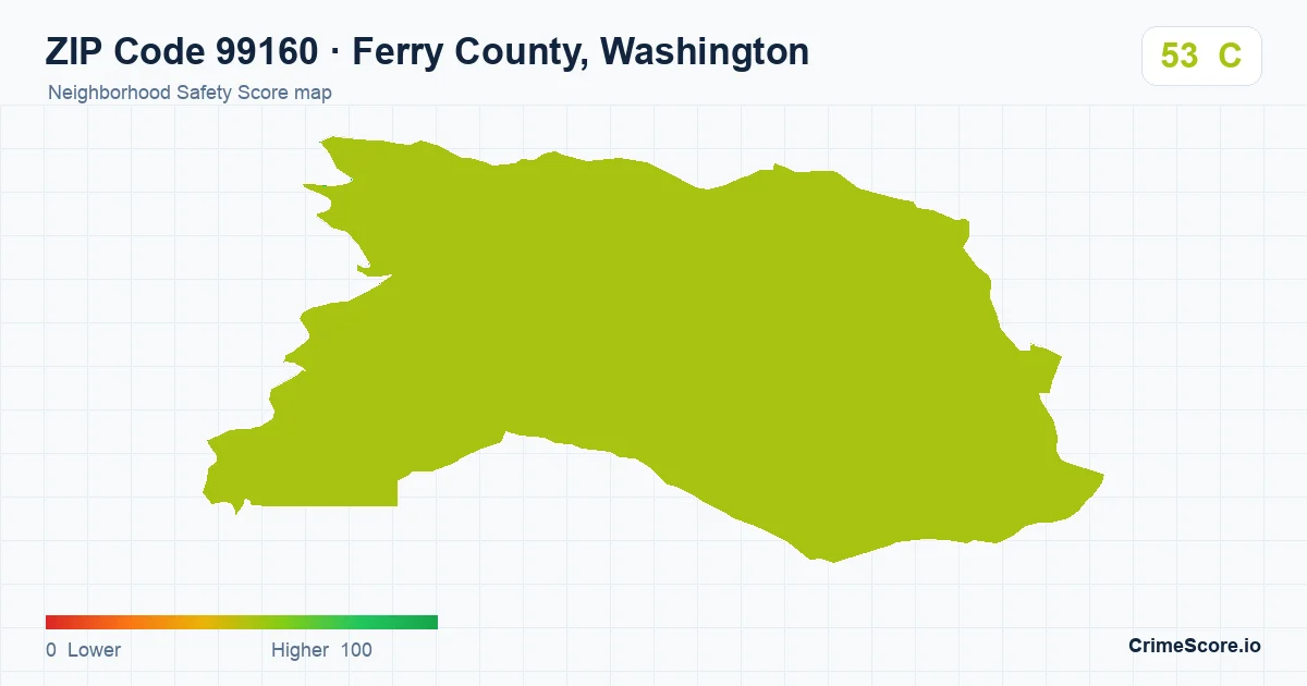 ZIP Code 99160 in Ferry County, Washington neighborhood Safety Score map