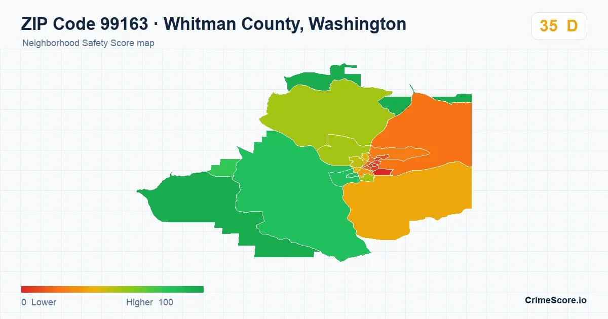 ZIP Code 99163 in Whitman County, Washington neighborhood Safety Score map