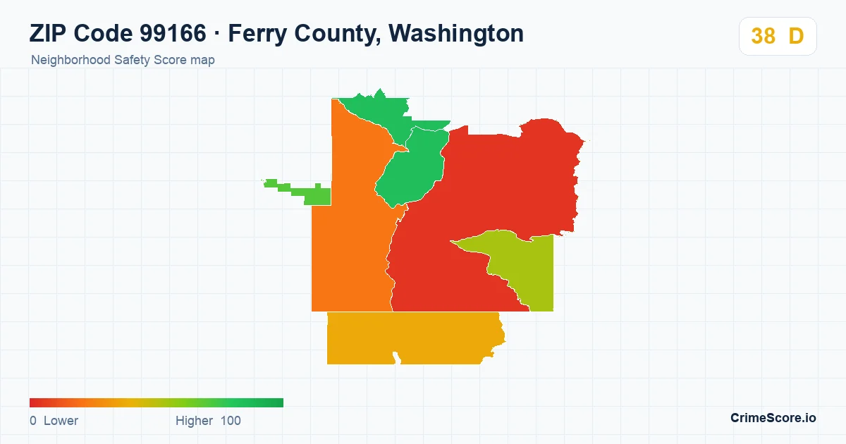 ZIP Code 99166 in Ferry County, Washington neighborhood Safety Score map