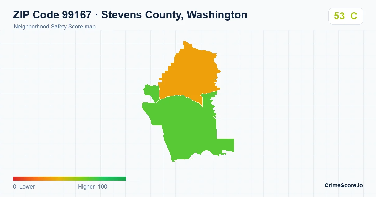 ZIP Code 99167 in Stevens County, Washington neighborhood Safety Score map