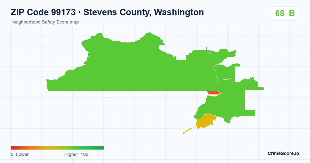 ZIP Code 99173 in Stevens County, Washington neighborhood Safety Score map